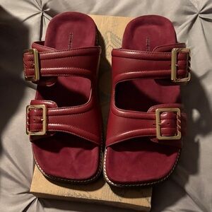 FP Collection Sage Square Toe Sandals Cabernet leather size 8 bn in box